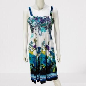 CM Women's White Floral Paisley Knee-Length Sun Dress, Size: Medium, New